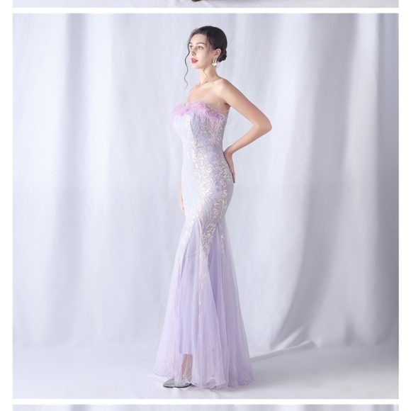 Purple, Geometric Print, Ostrich, Contrast Sequined Mermaid Maxi G… - Picture 8 of 15